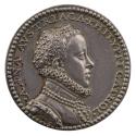 Silver portrait medal of Anne of Austria, Queen of Spain, wearing a high-collared dress and ruf…