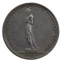 Silver medal of Pysche, standing, with drapery around her waist and nude from the waist up, in …