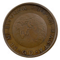Bronze medal of the globe depicting Europe, Africa, Asia, Antarctica, and Australia