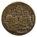 Bronze medal of the city of Troy in front of which are a number of figures, horses and ships; p…