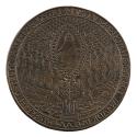 Bronze medal depicting the last Judgment with Christ in glory, among Angels and Saints, above a…