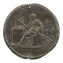 Lead medal depicting a female figure seated at a desk, reading a book and holding a rudder in h…