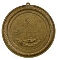 Bronze medal depicting the profile of Louis XIV radiating from the clouds above a landscape wit…