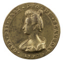 Bronze medal of Gabrielle d’Estrées, hair teased above forehead in front and, in back, braided …