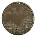 Bronze medal of a landscape with caterpillars and butterflies