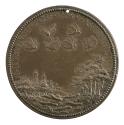 Bronze medal of a landscape with caterpillars and butterflies