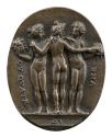 Bronze medal of the three graces, two holding flowers