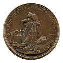 Bronze medal depicting a pedestal, surrounded by paintbrushes, a palette, a shield, a vase, boo…