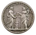 Silver medal depicting personifications of Justice and Piety at an altar