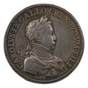 Silver portrait medal of King Charles IX of France, laureate and in armor, a commander’s sash, …