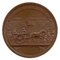 Bronze medal of Marie Antoinette being driven to the guillotine in a horse-drawn cart through a…