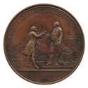 Bronze medal depicting the king’s brother handing a medal to the king