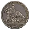 Silver medal depicting the infant Hercules, on a shield covered in bedclothes, strangling two s…