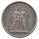 Silver medal depicting two women in classical dress holding branches and a cornucopia