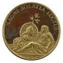 Partially gilt bronze medal of Britannia personified, holding an olive branch above a medallion…