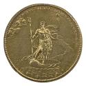 Bronze medal depicting Neptune, trident in hand and crowned, standing on a shell in the sea, be…