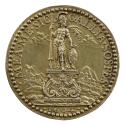 Gilt silver medal of Minerva, dressed in armor, holding a lance in her right hand and leaning o…