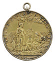 Gilt bronze medal of Juno, her peacock beside her, watering a lily with her breastmilk; the lil…