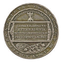 Silver medal depicting an hourglass above an inscribed table