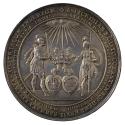 Silver medal depicting the figures of mars and Minerva holding the royal crown of Poland above …