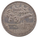 Silver medal depicting Zeus siting in the clouds with horses above a funeral procession in a ci…