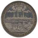 Silver medal depicting the city of Riga in the background and fortified troops in the foregroun…