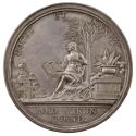 Silver medal depicting Apollo seating beneath a laurel tree with an open book on his knee and a…