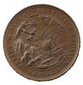 Bronze medal depicting a shipwreck on rocks during a storm with a figure climbing the rocks and…
