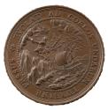 Bronze medal depicting a shipwreck on rocks during a storm with a figure climbing the rocks and…