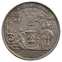 Silver medal depicting the personification of Germany kneeling before the Holy Roman Emperor