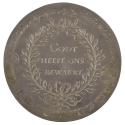 Silver medal with Dutch inscriptions inside an olive wreath