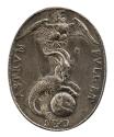 Silver medal of the zodiac sign of the constellation Capricorn, represented as a beast half goa…