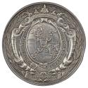 Silver medal of the armorial shield of Prince Maurice within the Garter in an auricular frame, …