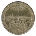 Silver medal depicting, in the foreground, an enclosed garden with a seated woman, the personif…