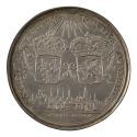 Silver medal of the shields of France and the United Provinces tied with a chain and swags of o…