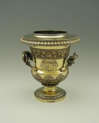 Gilt silver wine cooler with branch handles and family crest