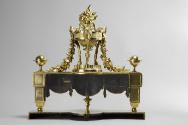 Andiron with Flaming Tripod Cassolettes (One of a Pair), from back
