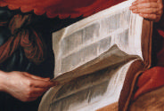 Close up of the book in the oil painting