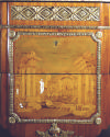 Commode with Pictorial Marquetry Showing Classical Ruins and Floral Bouquets, close-up of panel