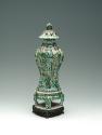 Green porcelain jar with floral and vegetal designs