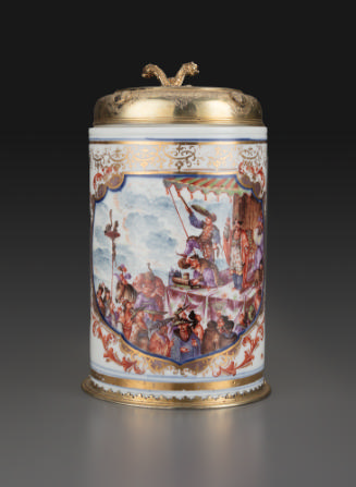 tankard with silver lid and polychrome decoration