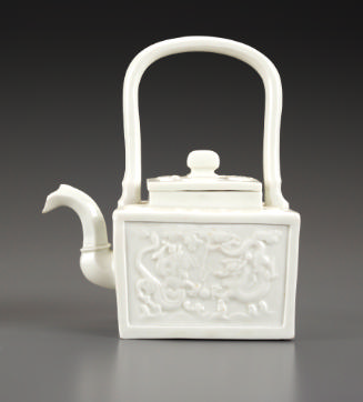 white, asian-style square teapot with large handle