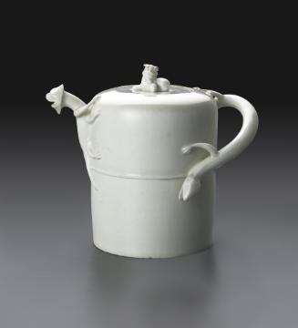 Cylindrical white teapot with dragon spout