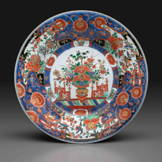 Dish with floral motifs in red, blue, and green
