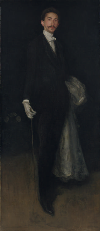 Painting of standing man wearing black suit