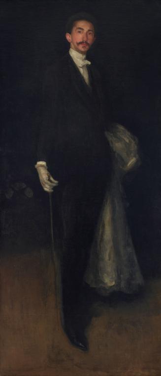 Painting of standing man wearing black suit