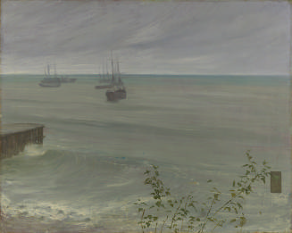 Oil painting of ocean with boats