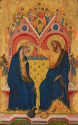 tempera painting of Christ placing a crown on the head of the Virgin Mary surrounded by angels …