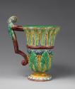 Alternate view of glazed earthenware ewer with a parrot shaped handle