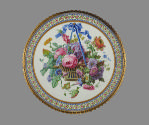 Detail of table top made with a plaque of Sevres porcelain depicting a bouquet of flowers